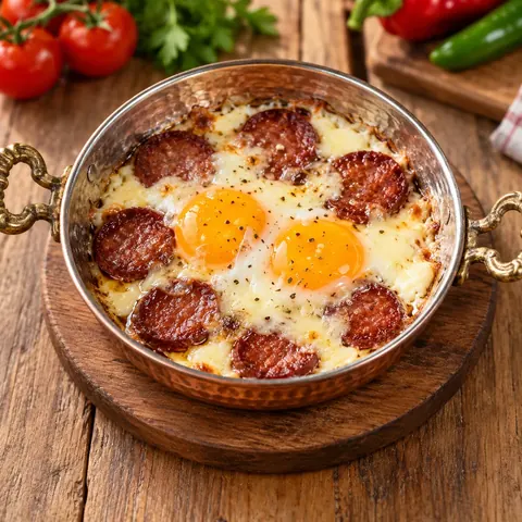 Sahanda Kaşarlı Sucuklu Yumurta
